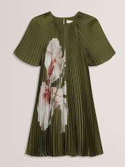 Ted Baker Green Vinlaa Short Sleeve Pleated Mini Dress - Image 4 of 5