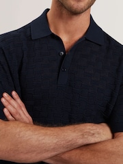 Blau - Ted Baker Waterby Short Sleeve Textured Silk Polo Shirt - Bild 3 von 6