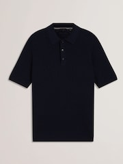 Blau - Ted Baker Waterby Short Sleeve Textured Silk Polo Shirt - Bild 5 von 6