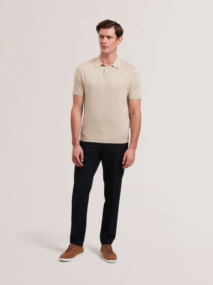 Ted Baker Cream Nick Short Sleeve Silk Polo Shirt - Image 3 of 6