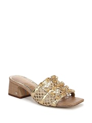 Sam Edelman Regular Fit Gold Webster Block Heeled Slider Sandals - Image 5 of 8