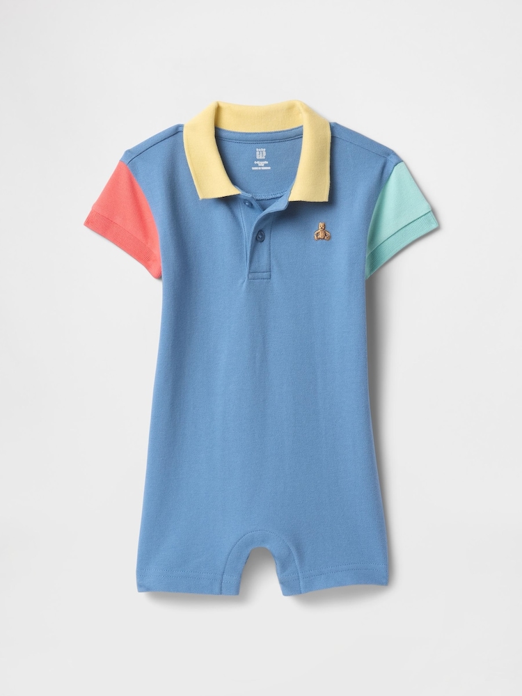 Gap Blue Pique Polo Romper (Newborn-24mths) - Image 1 of 2