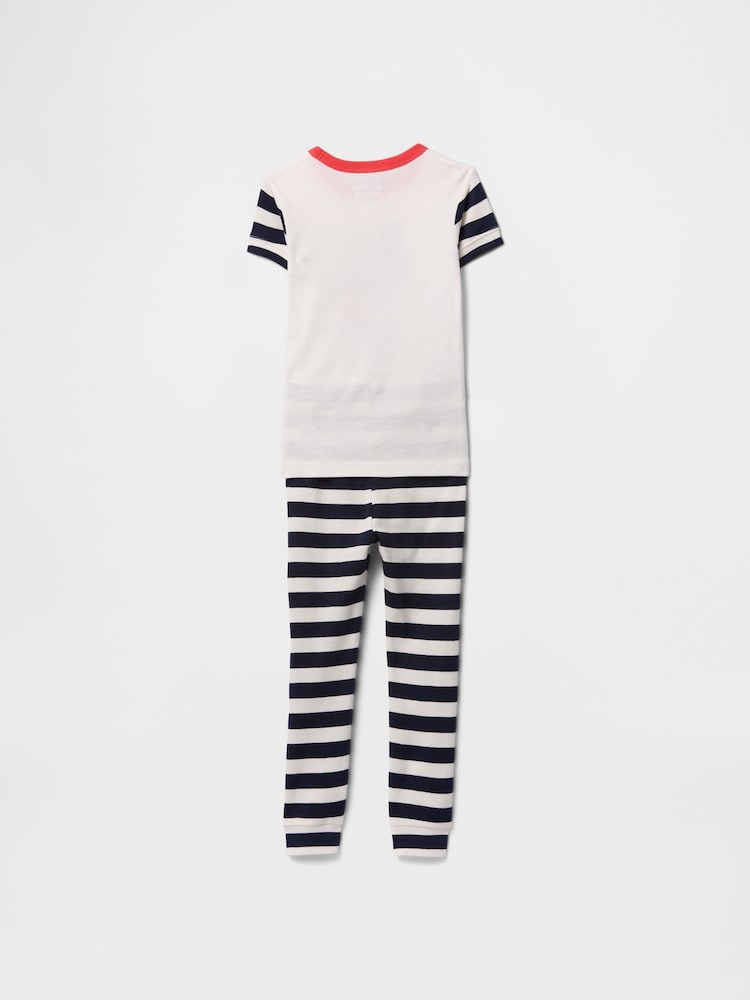 Gap White & Black Mickey Mouse Disney Cotton Short Sleeve Striped Pyjamas (6mths-5yrs) - Image 2 of 3