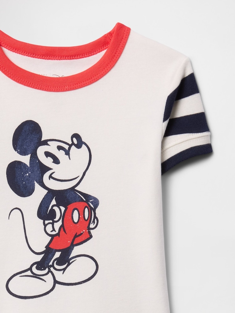 Gap White & Black Mickey Mouse Disney Cotton Short Sleeve Striped Pyjamas (6mths-5yrs) - Image 3 of 3
