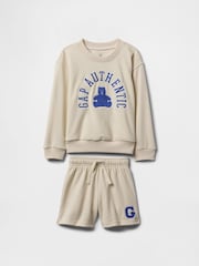 Gap Beige Vintage Logo Sweatshirt and Shorts Set (6mths-5yrs) - Image 1 of 2