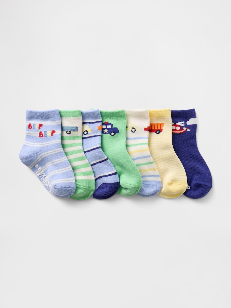 Gap Yellow/Blue/Green Quarter Crew Socks 7-Pack (12mths-5yrs) - Image 1 of 1