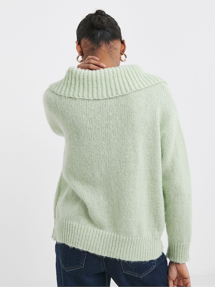 JD Williams Pistachio Green Statement Collar Cardigan - Image 2 of 4