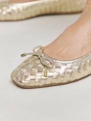 JD Williams Gold Woven Leather Ballerina Flats In Wide Fit - Image 3 of 4