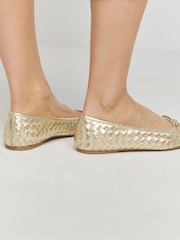 JD Williams Gold Woven Leather Ballerina Flats In Wide Fit - Image 4 of 4