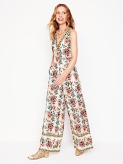 Boden Cream V-Neck 100% Linen Jumpsuit - Image 1 of 4