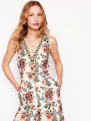 Boden Cream V-Neck 100% Linen Jumpsuit - Image 2 of 4