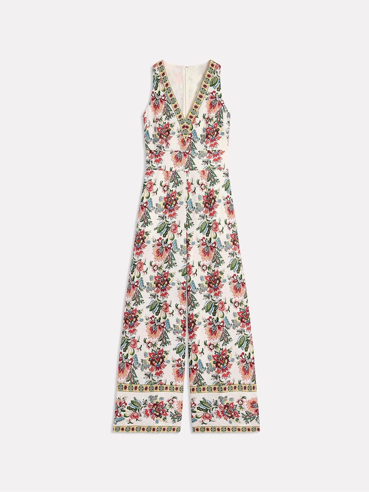 Boden Cream V-Neck 100% Linen Jumpsuit - Image 4 of 4