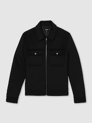 Reiss Black Peridoe Zip-Through Trucker Jacket With Wool - Image 2 of 6