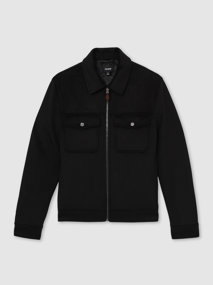 Reiss Black Peridoe Zip-Through Trucker Jacket With Wool - Image 2 of 6