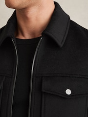 Reiss Black Peridoe Zip-Through Trucker Jacket With Wool - Image 4 of 6