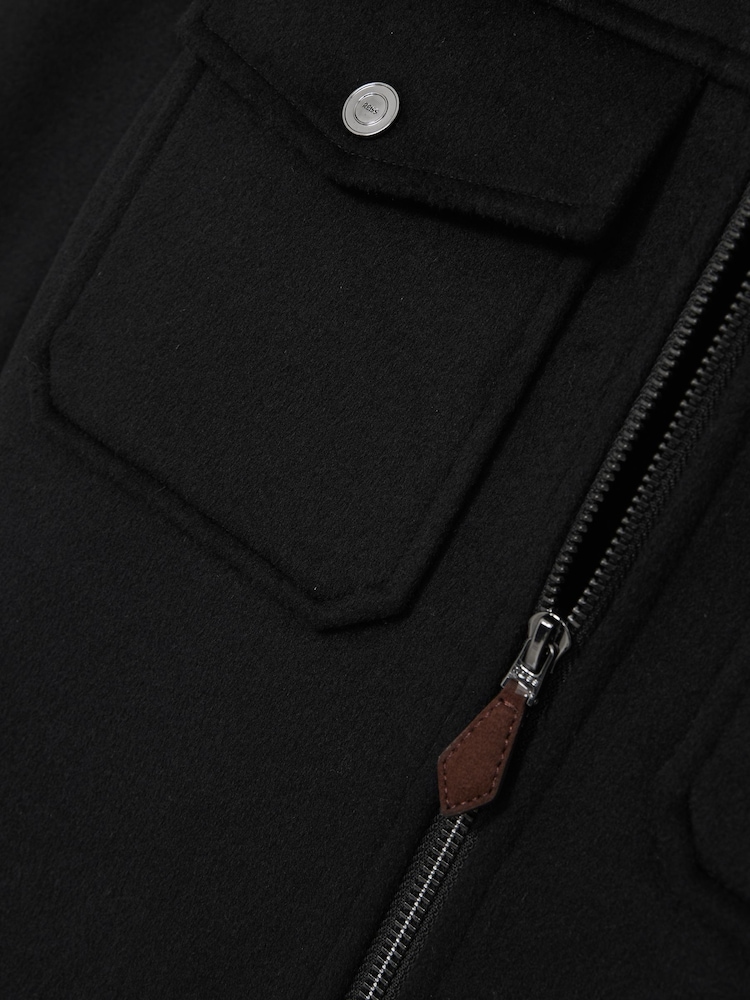 Reiss Black Peridoe Zip-Through Trucker Jacket With Wool - Image 6 of 6