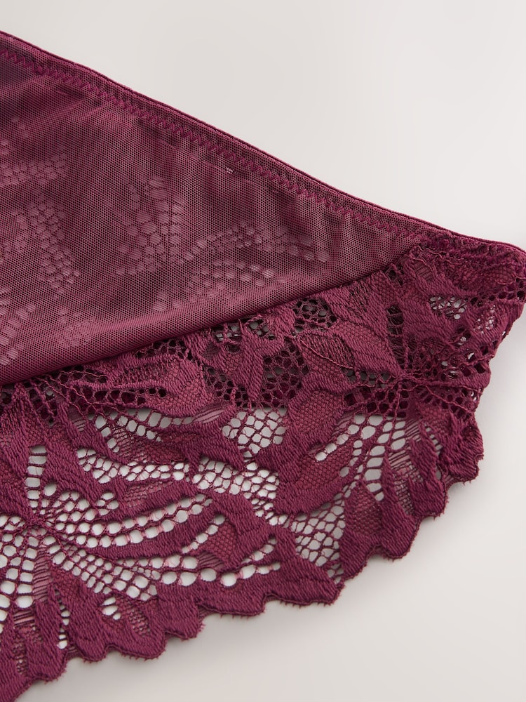 Burgundy Red High Leg Ultimate Comfort Lace Knickers 2 Pack - Image 8 of 8