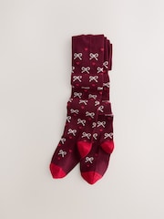 Plum Red Cotton Rich Bow Tights - Image 1 of 3