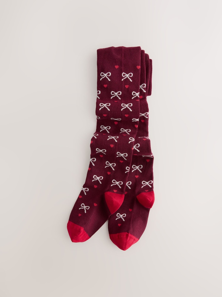 Plum Red Cotton Rich Bow Tights - Image 1 of 3