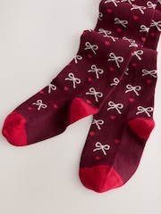 Plum Red Cotton Rich Bow Tights - Image 2 of 3