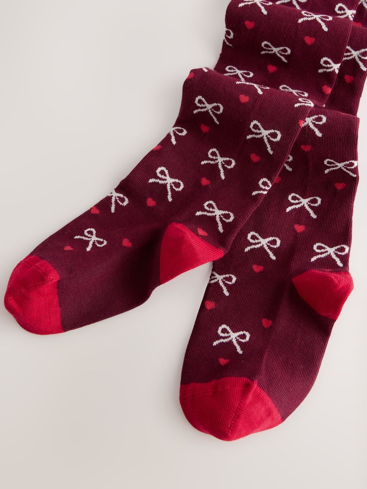 Plum Red Cotton Rich Bow Tights - Image 2 of 3