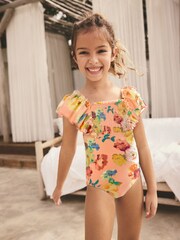 Pink Floral Shirred Frill Sleeve Swimsuit (3-16yrs) - Image 2 of 5