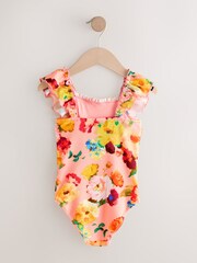Pink Floral Shirred Frill Sleeve Swimsuit (3-16yrs) - Image 3 of 5