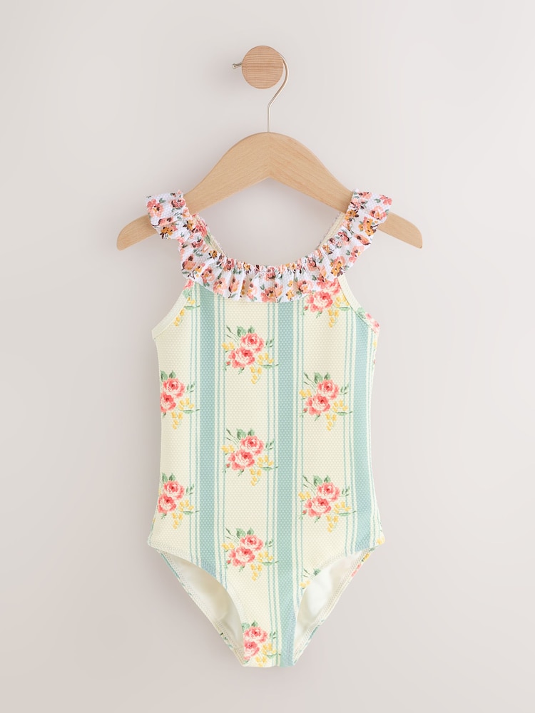 Blue Floral Stripe Frill Swimsuit (3-16yrs) - Image 1 of 4