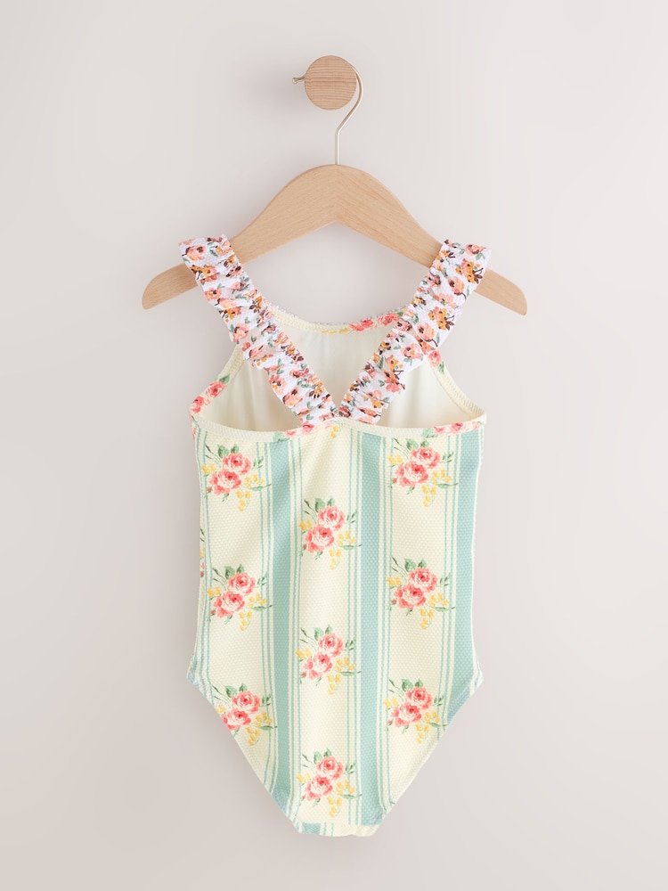 Blue Floral Stripe Frill Swimsuit (3-16yrs) - Image 2 of 4