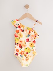 Pink/Cream Floral Frill One Shoulder Ruffle Swimsuit (3-16yrs) - Image 1 of 4