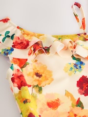 Pink/Cream Floral Frill One Shoulder Ruffle Swimsuit (3-16yrs) - Image 3 of 4