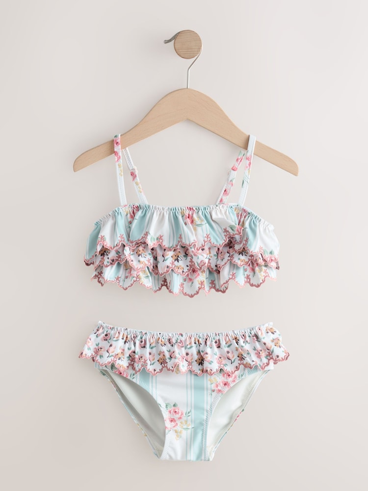 Blue Stripe Floral Tiered Bikini (3-16yrs) - Image 2 of 5
