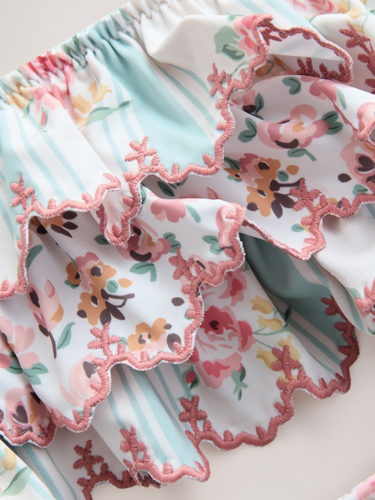 Blue Stripe Floral Tiered Bikini (3-16yrs) - Image 5 of 5