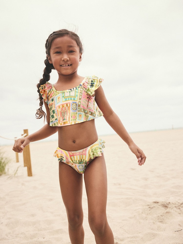 Multi Patchwork Floral Frill Bikini (3-16yrs) - Image 1 of 5 Multi Patchwork Floral Frill Bikini (3-16yrs) - Image 1 of 5