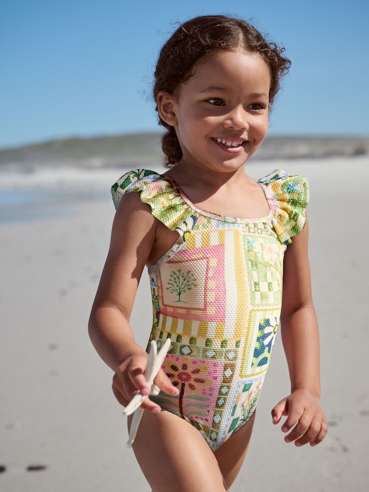 Multi Patchwork Floral Frill Shoulder Swimsuit (3mths-7yrs) - Image 1 of 5 Multi Patchwork Floral Frill Shoulder Swimsuit (3mths-7yrs) - Image 1 of 5