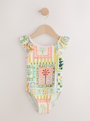 Multi Patchwork Floral Frill Shoulder Swimsuit (3mths-7yrs) - Image 2 of 5