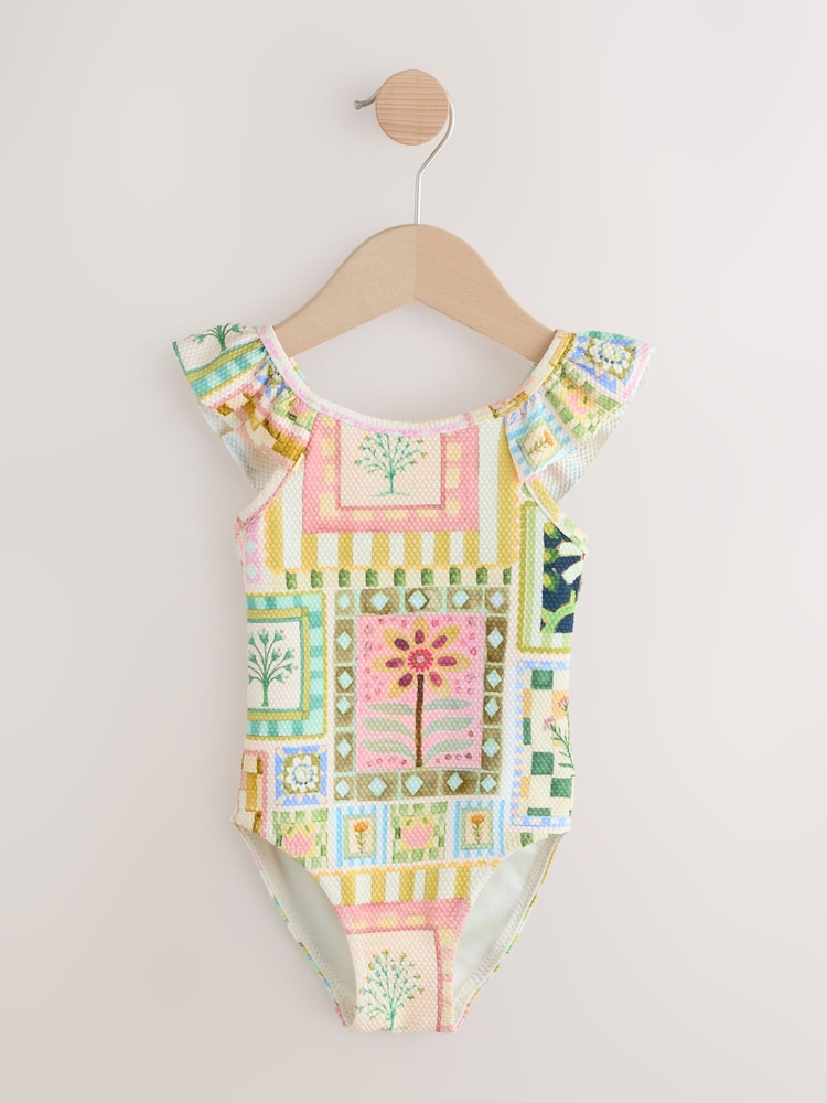 Multi Patchwork Floral Frill Shoulder Swimsuit (3mths-7yrs) - Image 2 of 5 Multi Patchwork Floral Frill Shoulder Swimsuit (3mths-7yrs) - Image 2 of 5