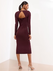Lipsy Wine Petite Embellished Shoulder Trim Long Sleeve Bodycon Midi Dress - Image 4 of 4