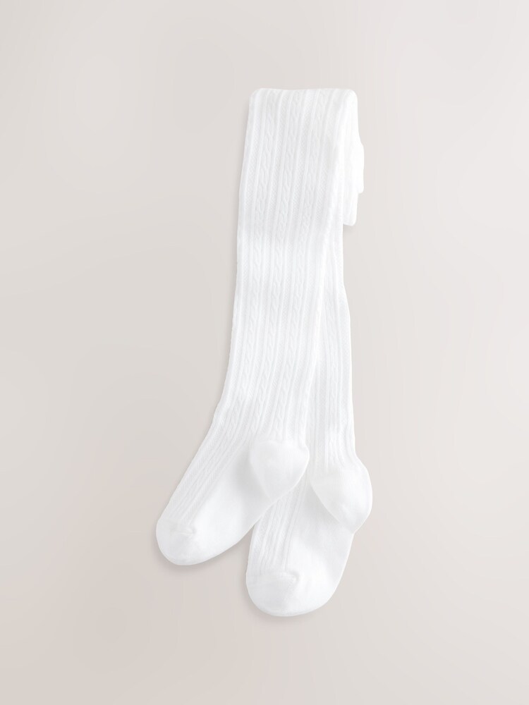 White Regular Length Cotton Rich Cable Tights - Image 1 of 3 White Regular Length Cotton Rich Cable Tights - Image 1 of 3