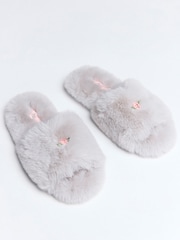 Boux Avenue Grey Cosy Rosebud Slider Slippers - Image 3 of 6