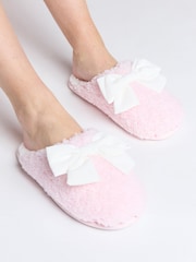 Boux Avenue Pink Cosy Pretty Bow Mule Sliders - Image 1 of 6