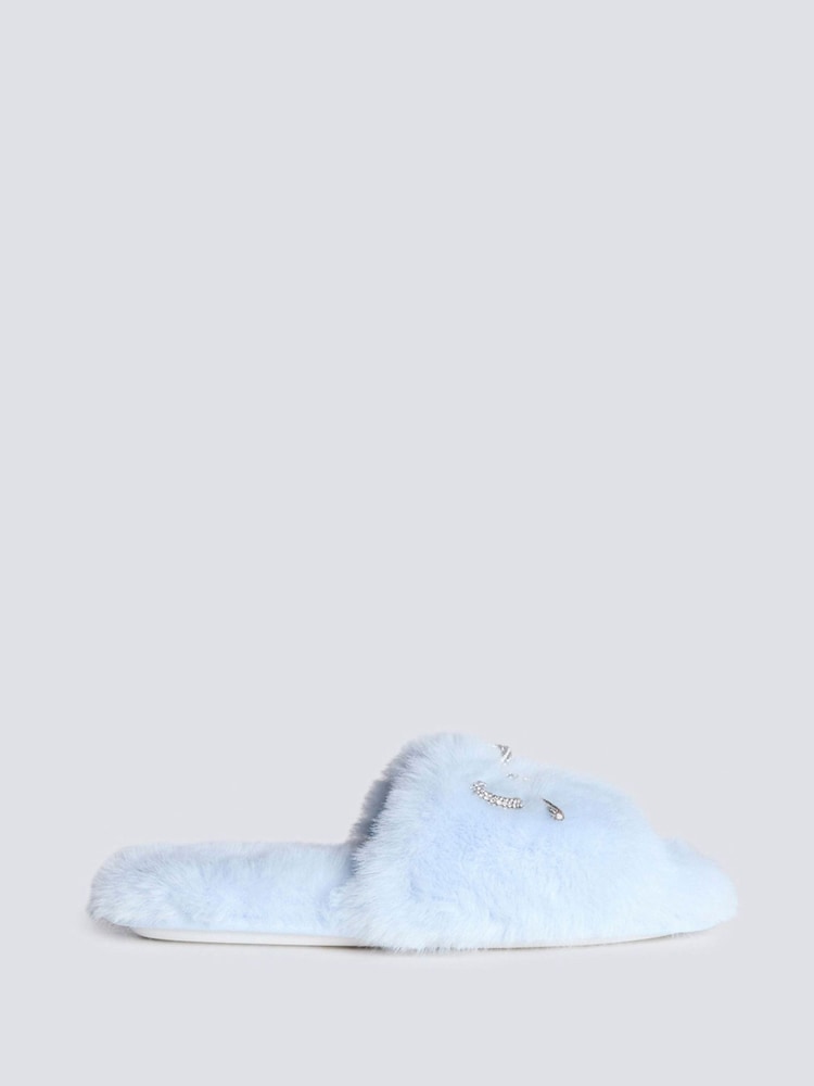 Boux Avenue Blue Cosy Bow Embellished Powder Slider Slippers - Image 2 of 6