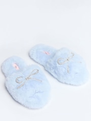 Boux Avenue Blue Cosy Bow Embellished Powder Slider Slippers - Image 3 of 6