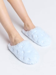Boux Avenue Blue Cosy Bow Embroidered Powder Mule Slippers - Image 1 of 6
