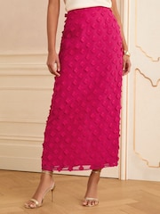 Love & Roses Pink 3D Floral Midi Skirt - Image 1 of 4
