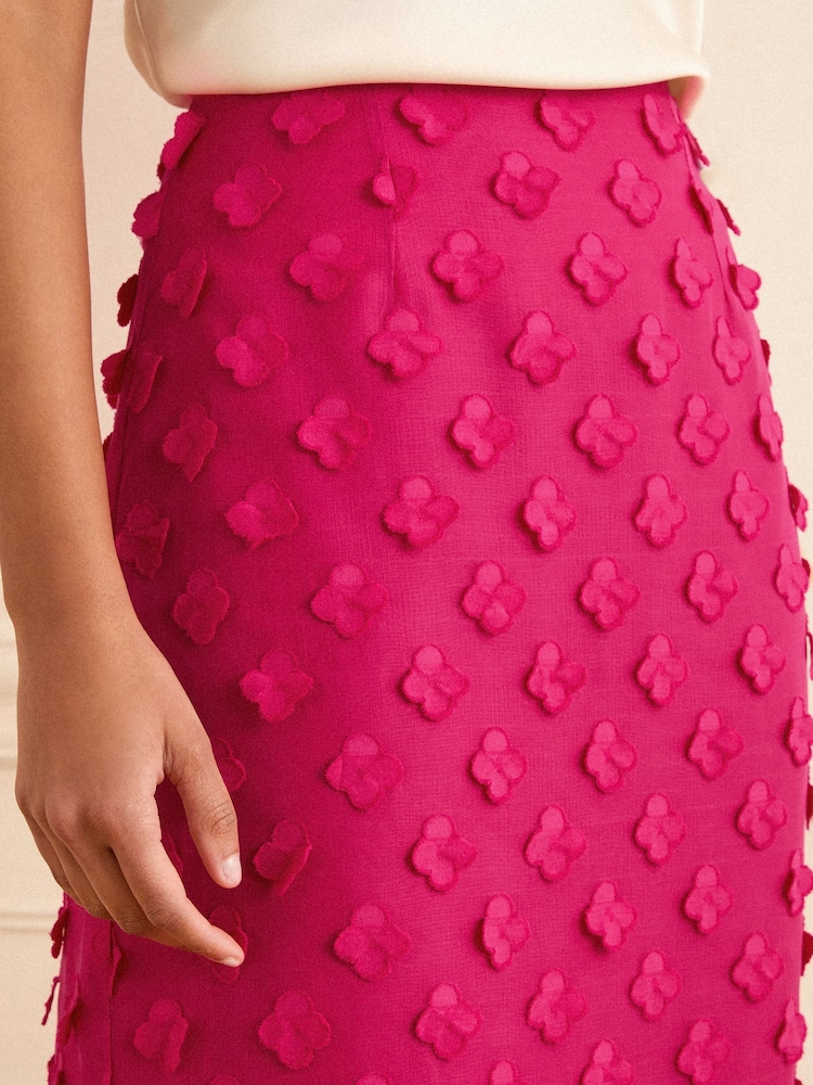 Love & Roses Pink 3D Floral Midi Skirt - Image 2 of 4 Love & Roses Pink 3D Floral Midi Skirt - Image 2 of 4