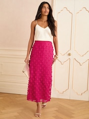 Love & Roses Pink 3D Floral Midi Skirt - Image 3 of 4