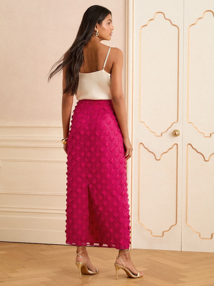 Love & Roses Pink 3D Floral Midi Skirt - Image 4 of 4 Love & Roses Pink 3D Floral Midi Skirt - Image 4 of 4