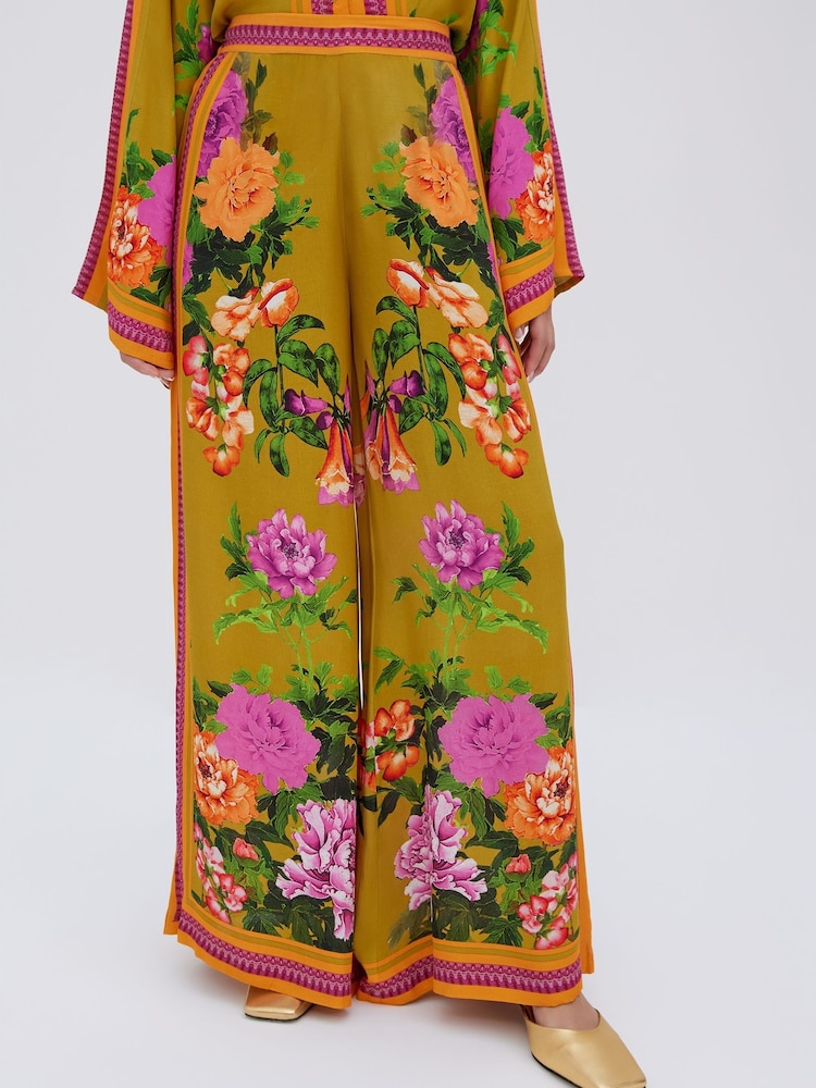 Raishma Green Alisa Elasticated Back Wide Leg Trousers - Image 4 of 4