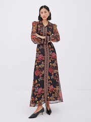 Raishma Black Aspen High Neck Long Sleeve Classic Fit Floral Dress - Image 1 of 3